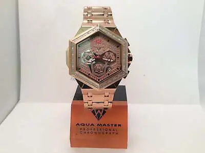 Men Aqua Master Jojo Jojino Joe Rodeo Rose Metal Band 48mm Diamond Watch W#356 • $207