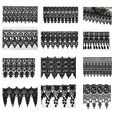 3  4  4.5  4.75  5  5.75  7.5  Variety Black Embroidery Venice Lace Trim By Yard • $11.99