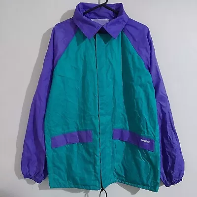 Vintage Retro 90s Colourblock Hoodie Rain Coat Zip Jacket - Size Medium/Large • $60