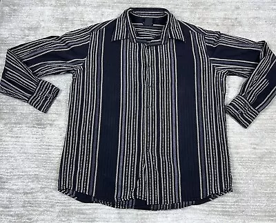 J. Ferrar Men Shirt XL 17 -17 1/2 Black Modern Fit Striped Longsleeve Button Up • $12.99