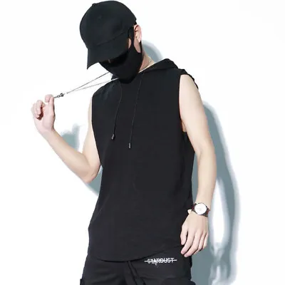 Gym Sleeveless Hoodie Fitness Sports Muscle Hooded Vest T-Shirt Tank Tops Men • £11.99