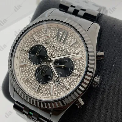 Michael Kors MK8605 Lexington Chronograph Silver Crystal Pave Dial Men's Watch • $113