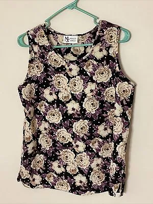 MAGGIE SWEET Women’s Sleeveless Top Made In USA Purple/Black Floral Size Small • $6.99