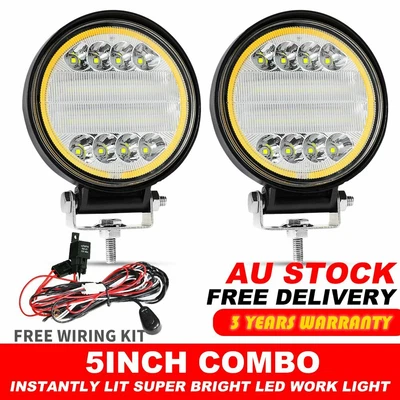 $46.69 • Buy Pair 5inch LED Work Light Bar Round Spot Flood Offroad 4WD Driving Lamps + Wire