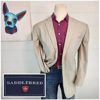 Saddlebred Mens Two Button Blazer Jacket Beige Cotton Blend Size 50L • $62.95