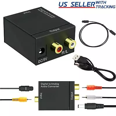 Digital Optical Coaxial To Analog RCA L/R Audio Converter Adapter W/ Fiber Cable • $10.49