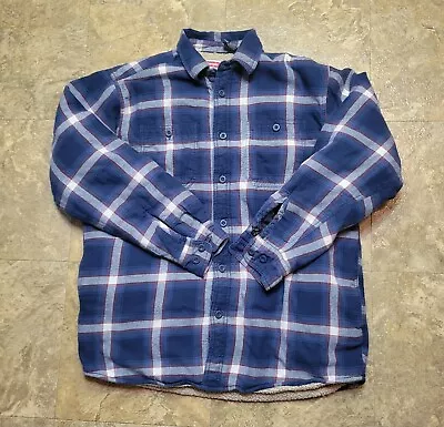 Wrangler Sherpa Lined Flannel Shirt Jacket Shacket Medium M Blue Plaid Outdoor  • $17.95