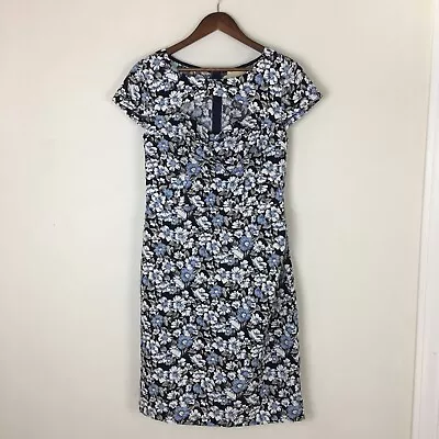 ModCloth Womens Dress Large Short Sleeve Blue White Floral Casual Classic • $9.99