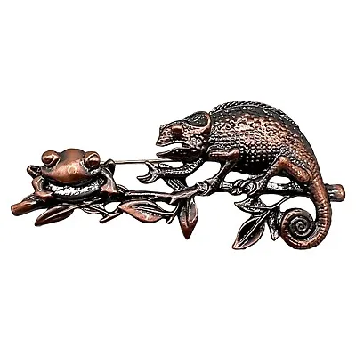 CHAMELEON And FROG BROOCH Pin Iguana Lizard Toad Branch Costume Jewelry • $11.99
