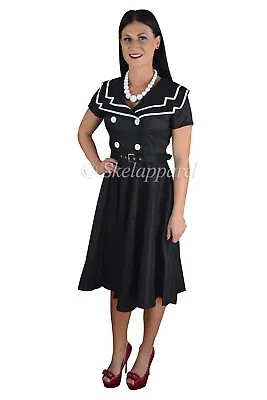 Black Sailor Dress - Retro Style Sailor Flare Party Dress • £37.97