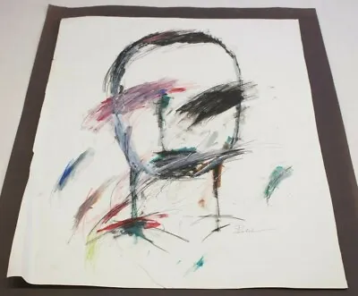 Michael Banks Outsider Folk Art Abstract Man Face (White Paper) Signed 19x25  • $59.90