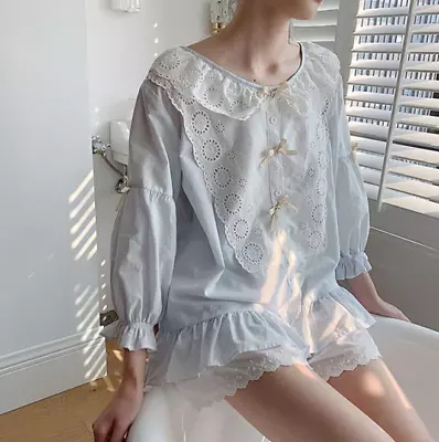 Lolita Princess Pyjama Set Lace Cotton Night Clothes Vintage Summer Sleepwear • $70.88