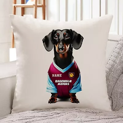 West Ham Dachshund Cushion Personalised Football Cover Dog Pillow Gift DFC594 • £12.95