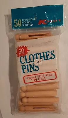 Vintage 50 Hardwood Round Slotted Clothes Pins New In Unopened Package Crafts • $8.50