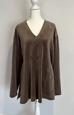 J Jill 4X Brown Velvet Long Sleeve Vneck Pullover Side Slit Women’s Top Shirt • $29.99