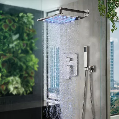 LED Brushed Shower Faucet System Set Rainfall Shower Head Combos W/Mixer Valve • $105