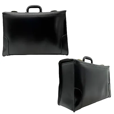 Vintage 70s XL Leather Wide Box Briefcase Salesman Doctor Lawyer Pilot Case NOS • $499.99