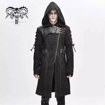 Men Punk Hooded Long Jacket Steampunk Vintage Slim Fit Halloween Cardigan Coat • $167.83