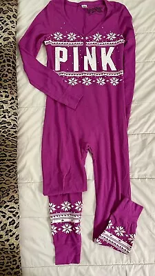 Victoria's Secret Pink Pajama Jumpsuit Long Jane With Button Bottom Size XLarge • $15