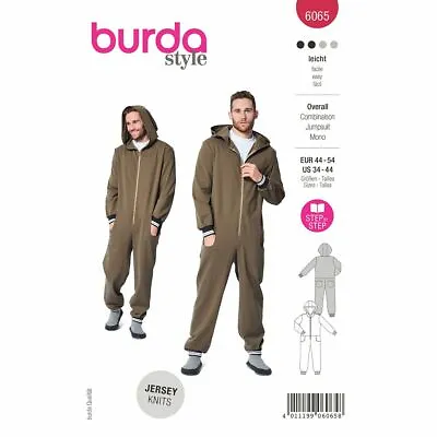 Burda Easy SEWING PATTERN 6065 Men's Hooded Jumpsuit Sizes 34-44 • £9.99