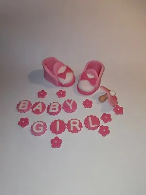 Personalised Edible Baby Shoes + Dummy Christening Baby Shower Cake Topper • £9.20