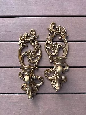 Vintage  Ornate Candleholder Home Interior Antique Gold Wall Sconces  Set 2 • $55