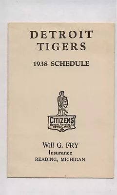 RARE 1938 Detroit Tigers Pocket Baseball Schedule Reading Michigan Will Fry Insu • $37.50