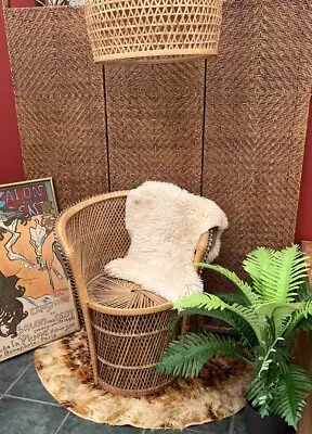 Vintage Mid Century Peacock Bucket Rattan Wicker Cane Tub Chair Retro Boho Tiki • £69.99