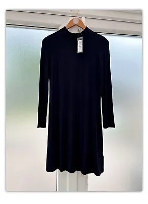 NEW MARKS AND SPENCER NWT Black Jersey Mock Neck Short Dress Size 8 • £14.99