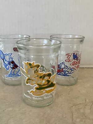 (3) 1991 Tom And Jerry Welch’s Jelly Jar Glasses Sports Baseball Tennis Football • $18