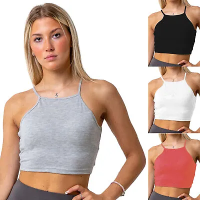 Ladies Vest Crop Cami High Neck Top Sleeveless Cotton Rich Stretch Size 8-22 • £4.99