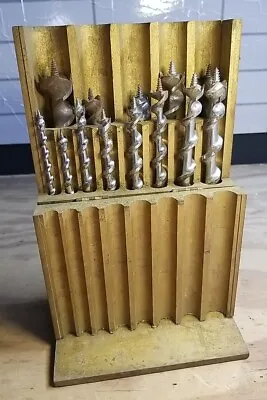 Set Of 14 Vintage Wards And Craftsman Wood Boring Auger Drill Bits In Case • $41.49