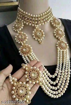 Indian Wedding Long Kundan Gold Plated Multicolor Necklace Jewelry Set For Women • $38.28