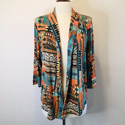 W.LANE Womens Jacket Top Size 8 Orange Green Long Sleeve Collar Lined Stretch • $9.90