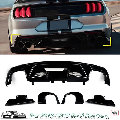 GT500 Style Fits 15-17 Ford Mustang Gloss Black Rear Bumper Diffuser Lip Valance • $179.45