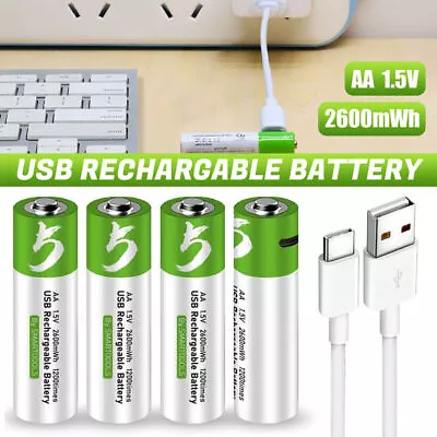 USB AA AAA 9V C D Lithium Ion Rechargeable Battery 1.5V Fast Charger Type C Lot • £13.19