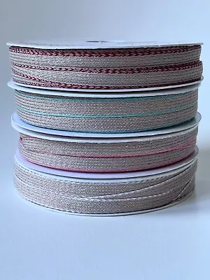 Linen Blend Coloured Border Ribbon 9mm Wide Wedding Gift Wrap - By The Metre • £1.30