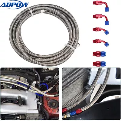 Fuel Line Hose 4AN 1/4  PTFE E85 10FT Fitting Kit Stainless Steel Braided Silver • $32.99