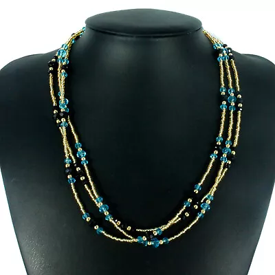 Murano Art Glass Necklace Bracelet Blue Black Gold Beads Individual Or Set  • £26.95