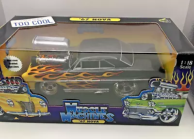 Muscle Machines TOO COOL '67 CHEVY NOVA  Black W/ Flames 1:18 Scale Die-Cast • $109.99