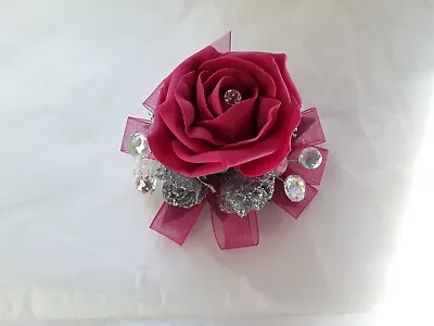 Prom /Wedding Fuschia/hot Pink  Wrist Corsage/ Diamante/ Bracelet/silver/bling • £8.25