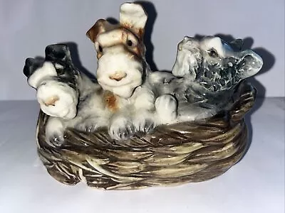 Vintage Japanese Porcelain Scottish Terriers Puppies In Basket 15-8-11 Cm/ Rare • $142