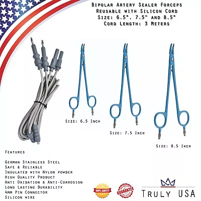 New Bipolar Artery Sealer Forceps Bi-clamp REUSABLE 6.5  7.5  & 8.5  • $139.99