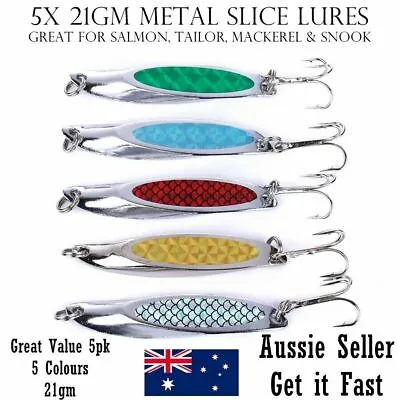 $11.95 • Buy 5x 21g Fishing Lures Metal Slice Micro Jig Bait Spoon Tackle Salmon Spinning