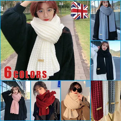 Womens Mens Winter Thick Cable Knit Wrap Chunky Winter Long Soft Warm Scarves UK • £5.63