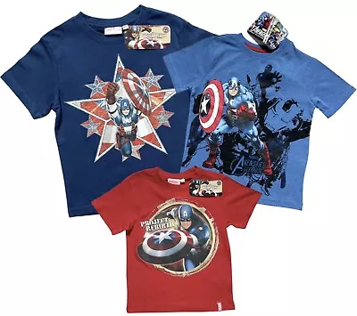 Captain America Short Sleeved T-shirt  Blue Age 6 To 12 Years B0024 • £5.39