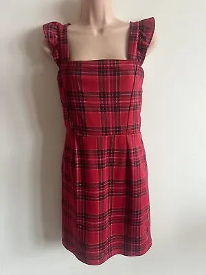 I Saw It First Size 12 Red Tartan Dress Pinafore Plaid Cute Scottish Kilt Check • £13.99