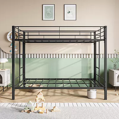 Twin Over Twin Metal Bunk Bed Frame With 2 Ladders And Twin Size Trundle Black • $243.71