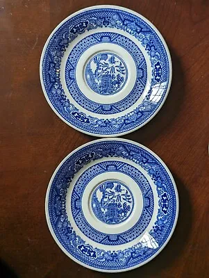 Vintage Blue Willow Ware White & Unmarked - Lot Of 2 - Pair Of Cup Saucers - Euc • $22