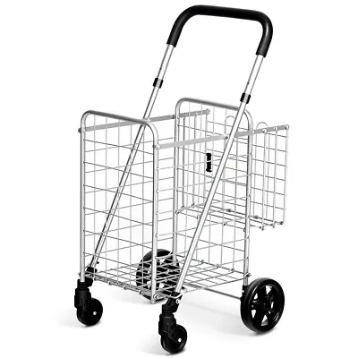 £35.99 • Buy Folding Shopping Cart Portable Utility Cart Double Basket Grocery Utility Cart